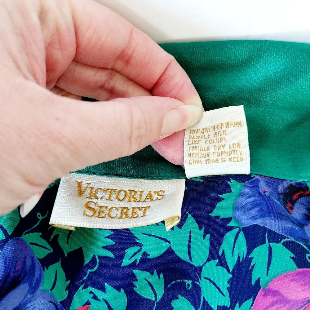 80s Floral Double Breasted Tuxedo Nightshirt Medium Victoria's Secret Gold Label